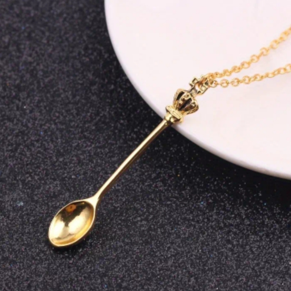 Golden Spoon with Royal Gold Tone Crown Necklace 19" Chain